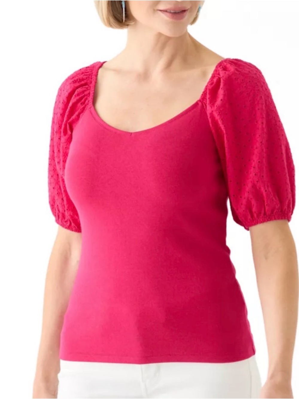 Philosophy Pink Puff-Sleeve Top size L